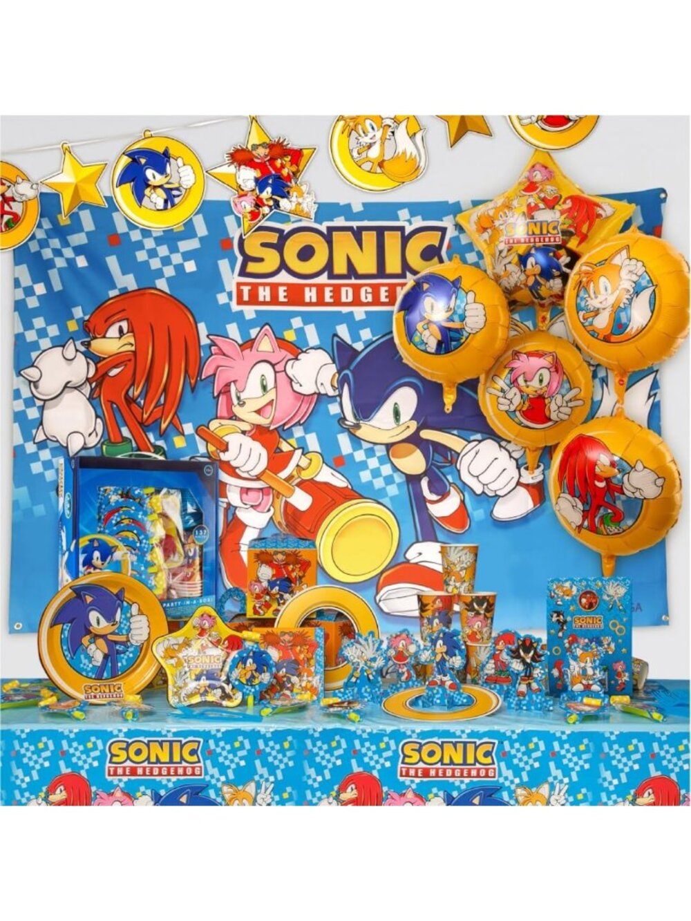 Ultimate Video Game Birthday Party Kit for 10 - Sonic Theme Decorations, Plates